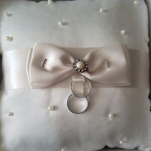 Lillian Rose classic ivory satin pearl wedding ring pillow